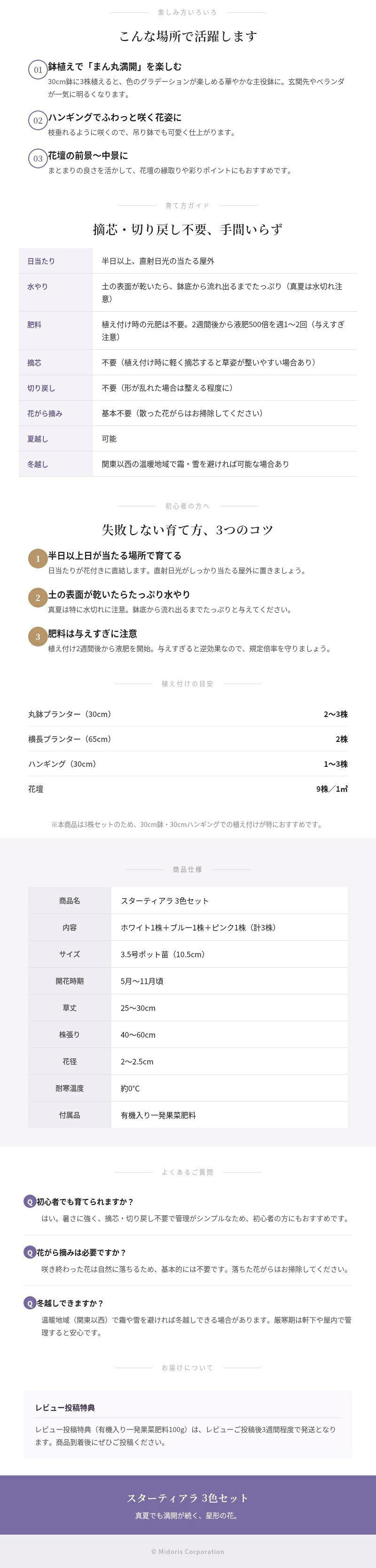 スターティアラ 3色×各1株セット 肥料付き ホワイト ブルー ピンク 3.5号ポット苗 サントリーフラワーズ スカエボラ｜暑さに強い夏の花 ガーデニング 鉢植え ハンギング プランター
