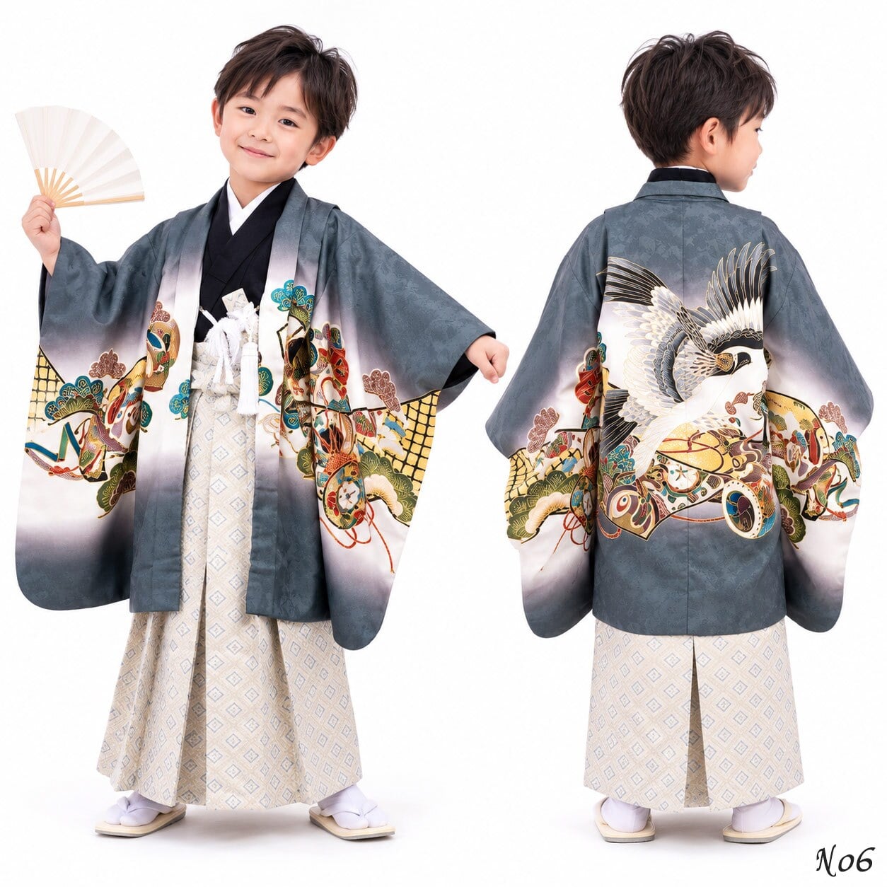 七五三 着物 男の子 5歳 袴 PO-120 購入 販売 鷹兜松 鷹 兜 男児 753 羽織袴 羽織 袴セット 男の子袴 セット 和装 レトロ 龍 子供 五歳 5才 お正月 ボーイズ