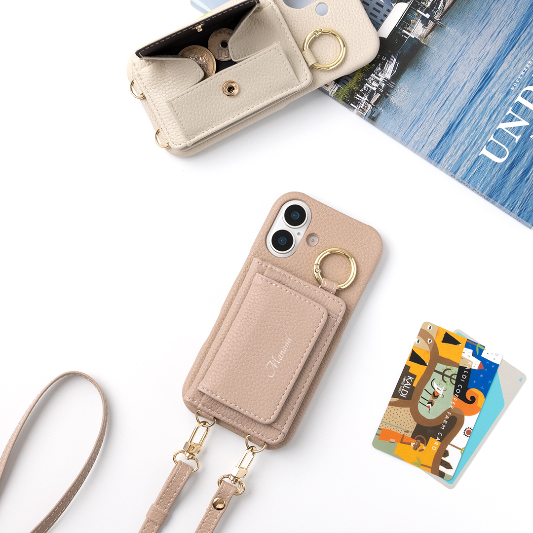 多機種対応 スマホケース まるっと 【 BOX型コインケース付き カードケース 】 名入れ スマホショルダー カード入れ カード収納 小銭入れ 落下防止