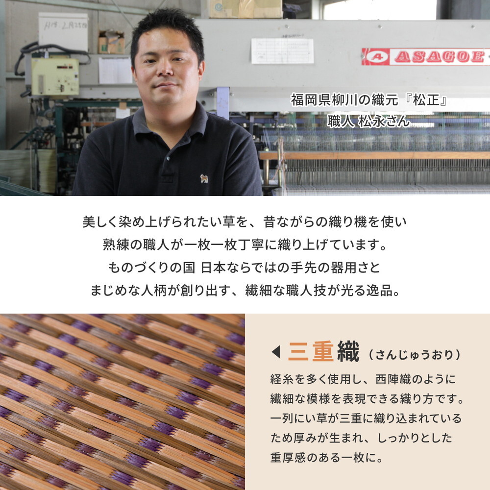 夏ラグ 夏用カーペット 国産 い草ラグ グランツ 約261×352cm 裏貼り 滑り止め加工 江戸間6帖 6畳 い草カーペット 上敷き 花ござ モダン