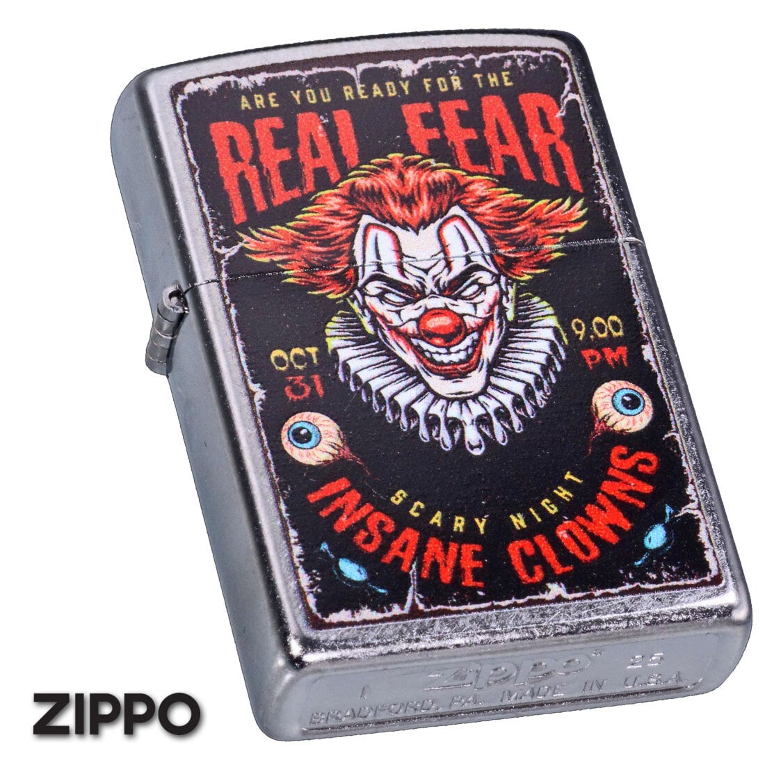 【名入れ】送料無料 zippo ジッポーライター USオリジナルZIPPO 2025 ピエロ柄 INSANE CLOWNS ストリートクローム プリント加工 個性的 ホラー 狂気 おしゃれ ギフト プレゼント[zZ207-125618]