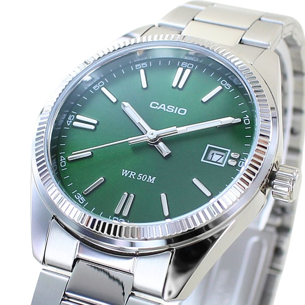 箱なし カシオ 腕時計 メンズ レディース シルバー グリーン ユニセックス CASIO 海外モデル 日付表示 50m防水 プレゼント ギフト 成人 卒業 入学