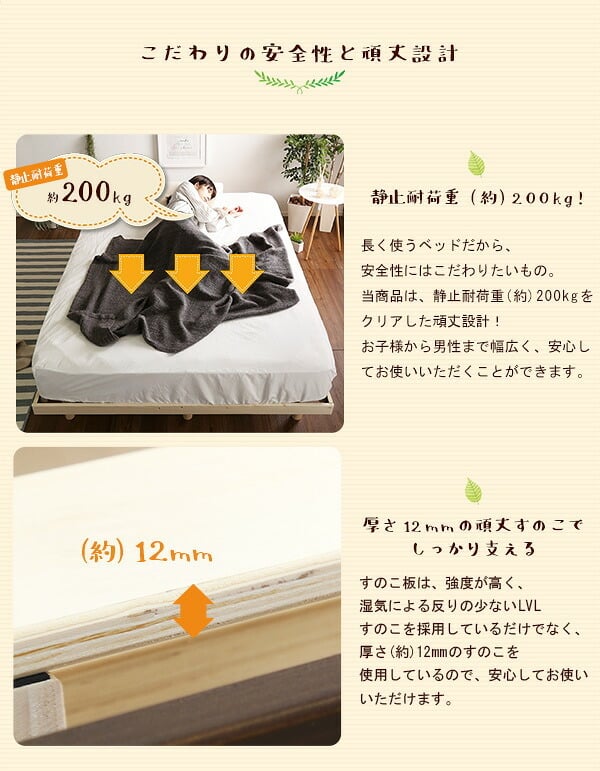 簡易宮セット パイン材脚付きすのこ Lilitta-リリッタ- LPS-TN-01D--NA ナチュラル ダブル ホームテイスト 家具 インテリア 脚付き シングル 湿気 パイン材 木製 3段階調整 新生活