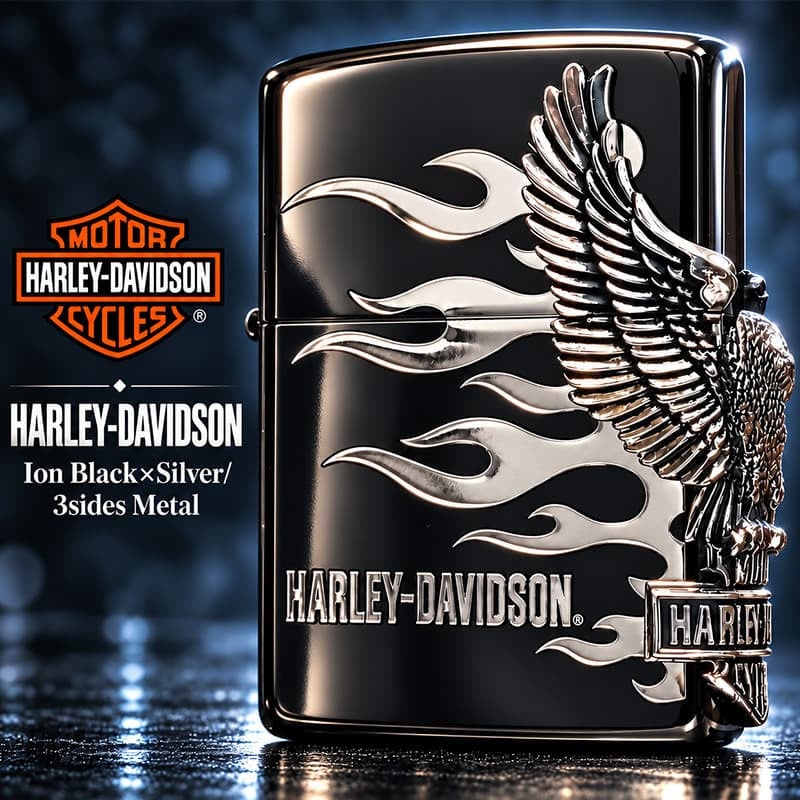 ZIPPO ハーレー ダビッドソン ジッポライター ブラック＆シルバー かっこいい ファイヤー 3面銀燻しメタル イーグル 黒銀 HARLEY-DAVIDSON 日本国内限定モデル ジッポー ギフト