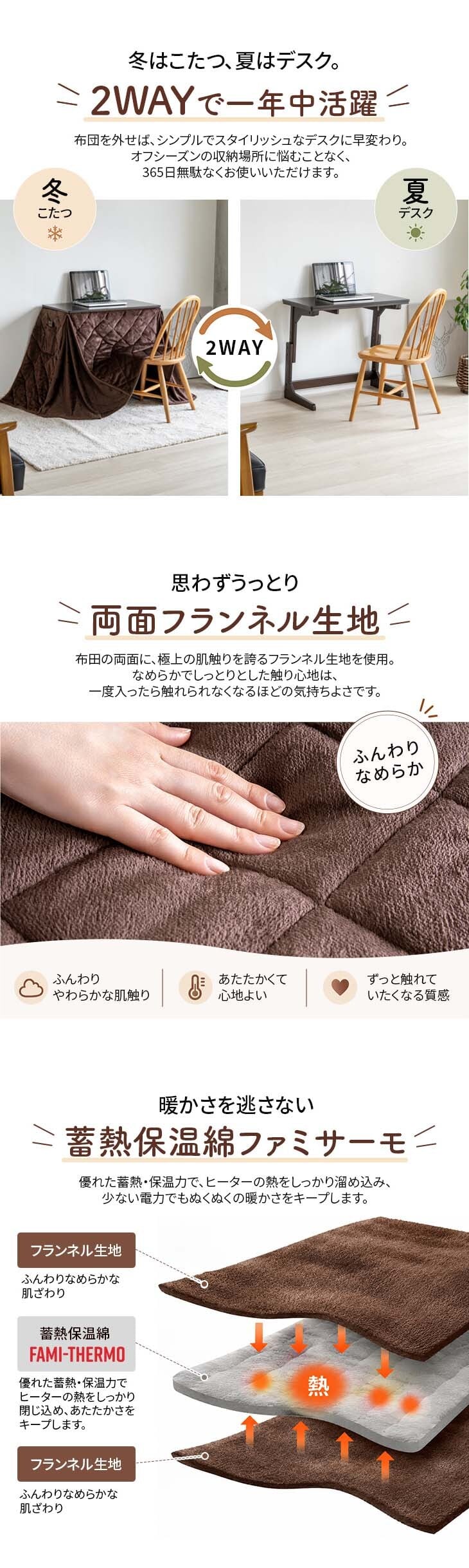 1人用 こたつ 2点セット 高さ3段階調整 75×40cm ハイタイプ 省スペース デスク 一人用こたつ こたつテーブル こたつ布団 省エネ 中間スイッチ オールシーズン 1年保証