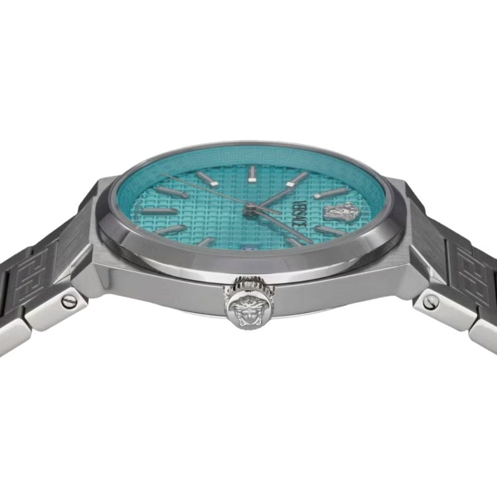 ヴェルサーチェ 腕時計 メンズ レディース ターコイズブルー アイスブルー シルバー 38mm VERSACE V-ORIAL ヴイ オーリア スイス製 ブランド腕時計 おしゃれ プレゼント ギフト 卒業 入学 お祝い