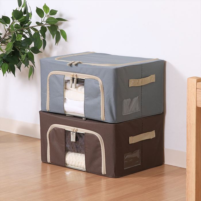 収納ボックス フタ付き 布 前開き 通販 窓付＆積み重ね収納ボックス 22L 衣類収納ボックス 収納ケース 窓付き収納ボックス 折りたたみ ファスナー ふた付き 蓋つき 収納 ボックス 奥行29cm 高さ20cm 収納用品 押入れ収納 収納家具 インテリア