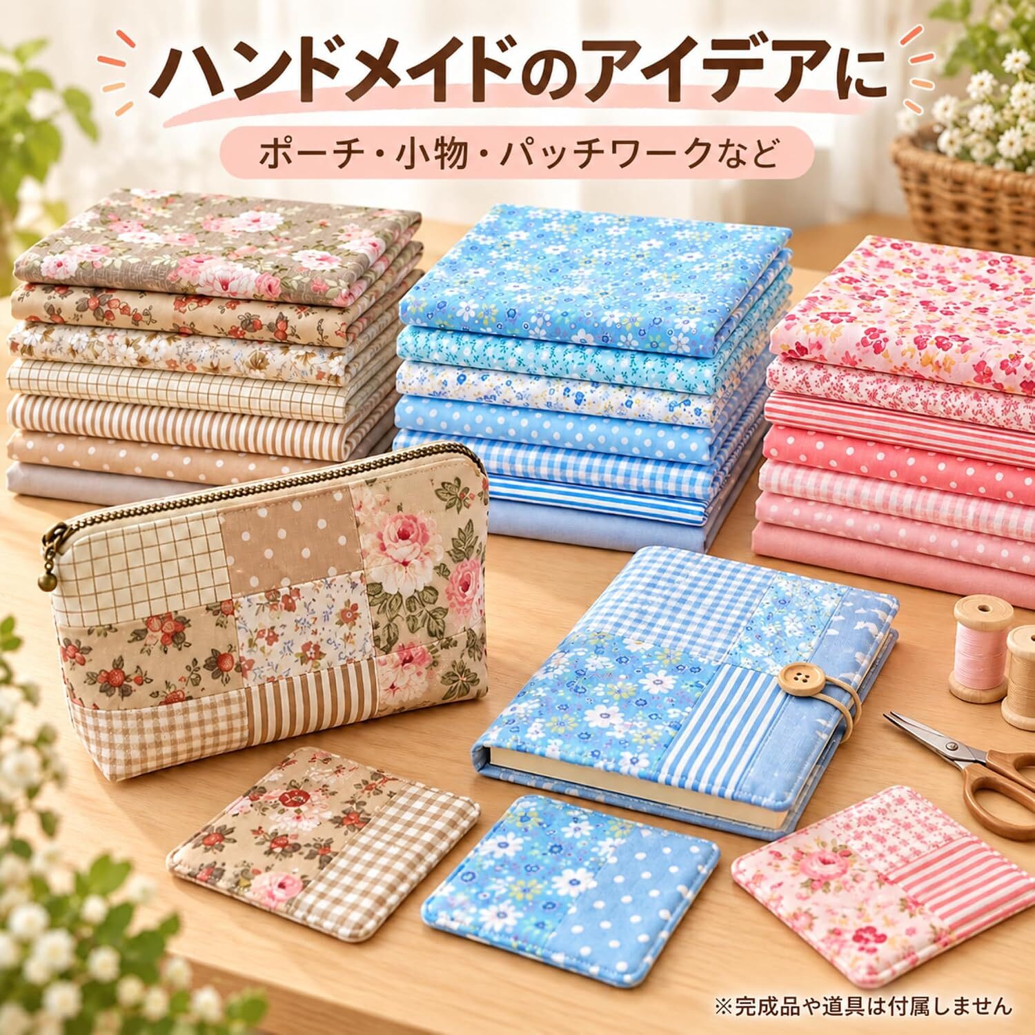 コットン生地 7枚セット はぎれ 布 手芸用 カットクロス 花柄 ドット ストライプ チェック 3色 裁縫 ハンドメイド パッチワーク 小物作り DIY 素材 LB0HLKPF1Z6