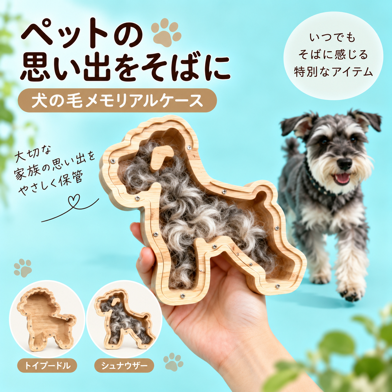 犬 毛 コレクションケース 木製 シュナウザー トイプードル ペット 抜け毛 メモリアルボックス 透明 保管ケース 思い出 記念 ディスプレイ インテリア 飾り 愛犬 グッズ