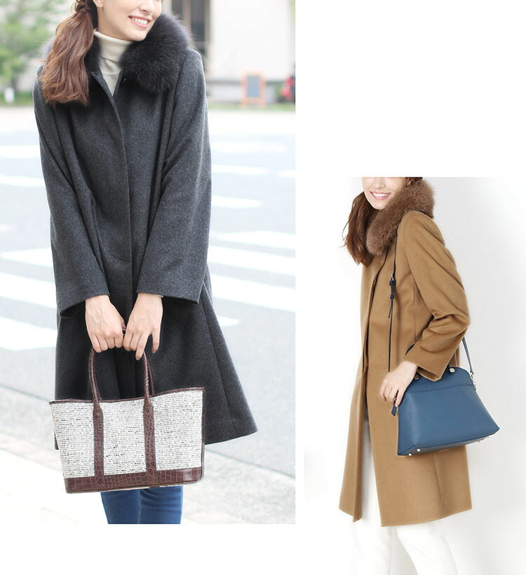 コート レディース カシミヤ 100% ロング ゆったり 大きめ きれいめ 大きいサイズ ミセス フォックス ファー カシミヤコート ロングコート ステンカラーコート ロング丈 フォーマル 黒 襟 秋 冬 冠婚葬祭 ギフト プレゼント 6F (02000038r)