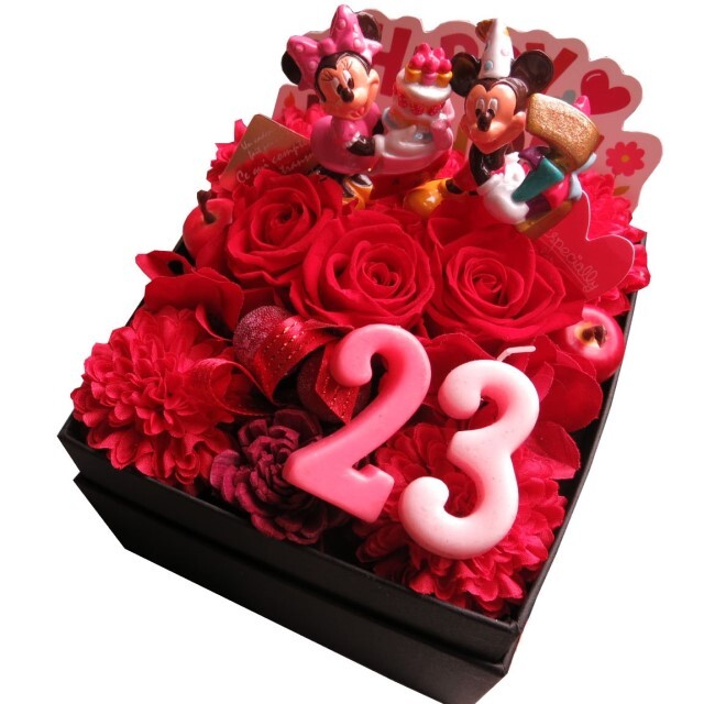 【翌日届け 還暦祝い 60歳 赤バラ】ミッキー ミニー 花束風 数字60入り ご希望数字入りプレゼント 箱を開けてサプライズ 赤バラ プリザーブドフラワー入り