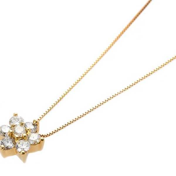 ダイヤモンド ネックレス 0.3ct K18 イエローゴールド フラワーモチーフ ペンダント レディース 18金 ダイヤ 鑑別カード付き 花型 ジュエリー アクセサリー