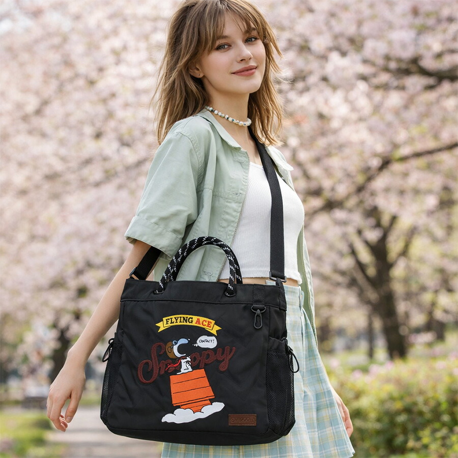 OUTDOORPRODUCTS ピーナッツ 2wayロープショルダーバッグ 斜め掛け トートバッグ 普段使い 男女兼用 メンズ レディース ギフト プレゼント ブラック odb038