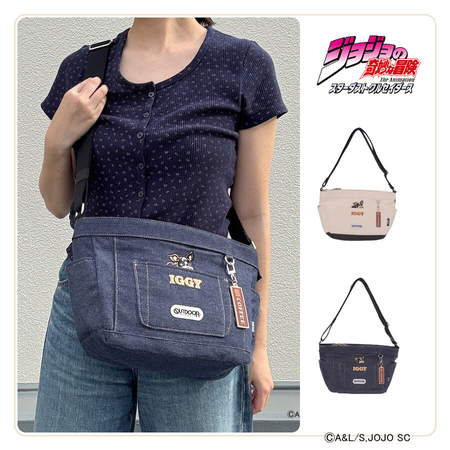 outdoor products ジョジョの奇妙な冒険 イギーモチーフキャンバスショルダー ショルダー 斜め掛け レディース メンズ ギフト プレゼント ブラック jo05 ODJO11