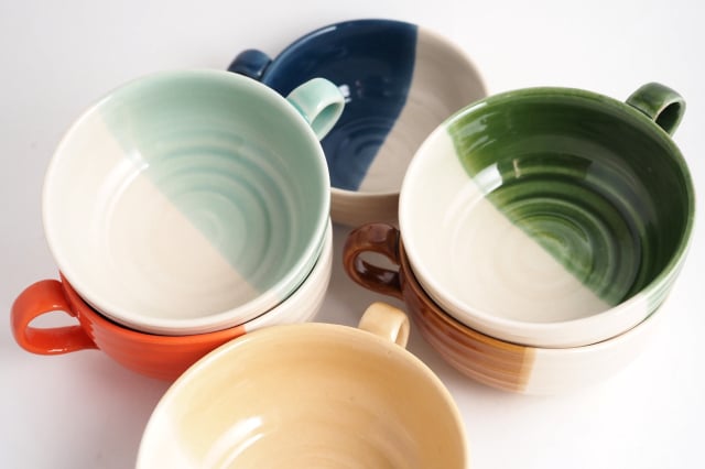 rokurome スープカップ・取皿・れんげスプーンペアセット / true colors line / ギフトボックス＆熨斗付き / 瀬戸焼 食器・プレート【送料無料（北海道・沖縄を除く）】