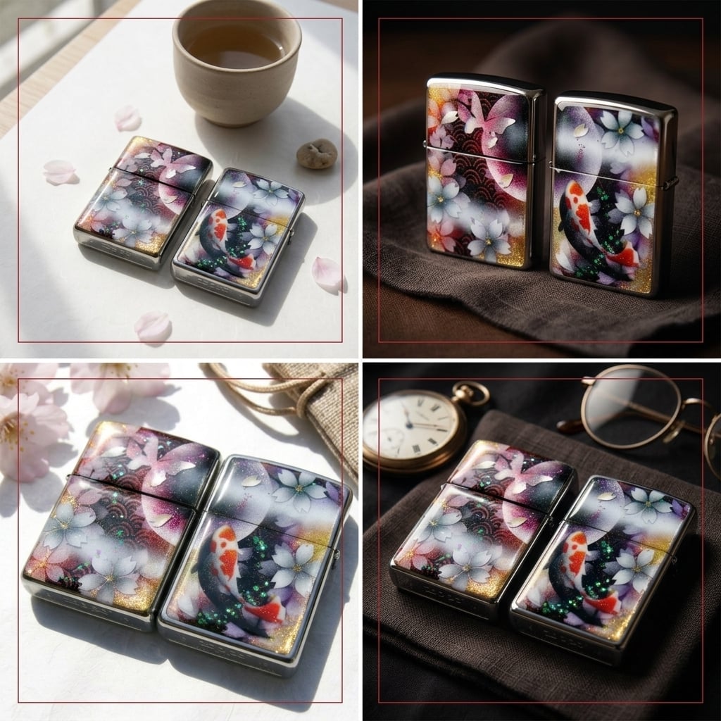 職人の手作り！和柄ペアzippo『亜』名入れ 送料無料 和風 桜 工芸 ハンドメイド ジッポ ライター 喫煙具 電子タバコ アイコス イルマ ギフト プレゼント
