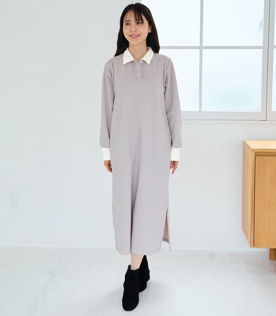【送料無料】授乳服〈授乳〉ポロカラーワンピース