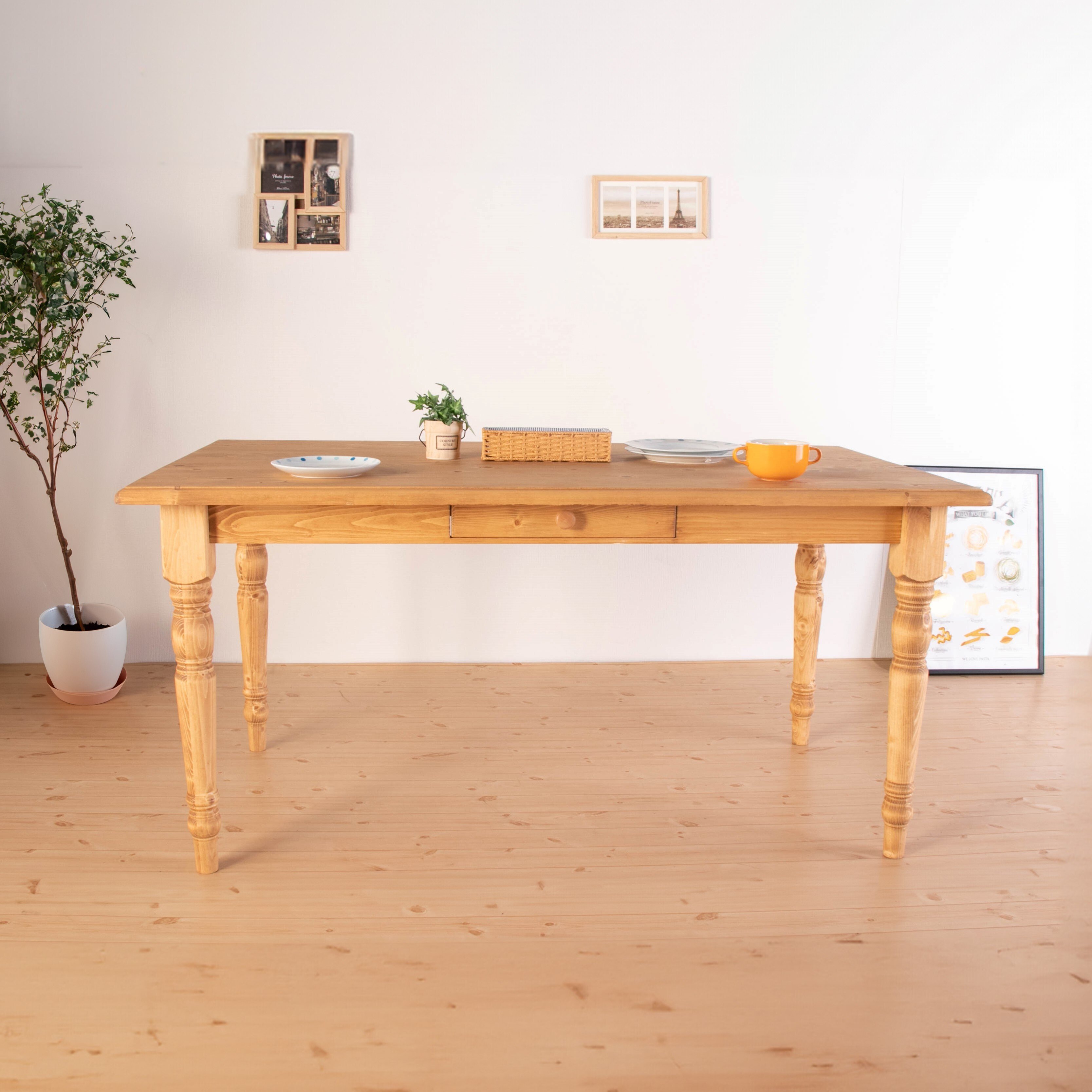 ダイニングテーブル FARMER 無垢材 パイン材 天然木 W150×D85×H72cm(引出の内寸:W36×D27.5×H 食卓テーブル 木製 食卓机 リビング ダイニング ライトブラウン おしゃれ 新生活