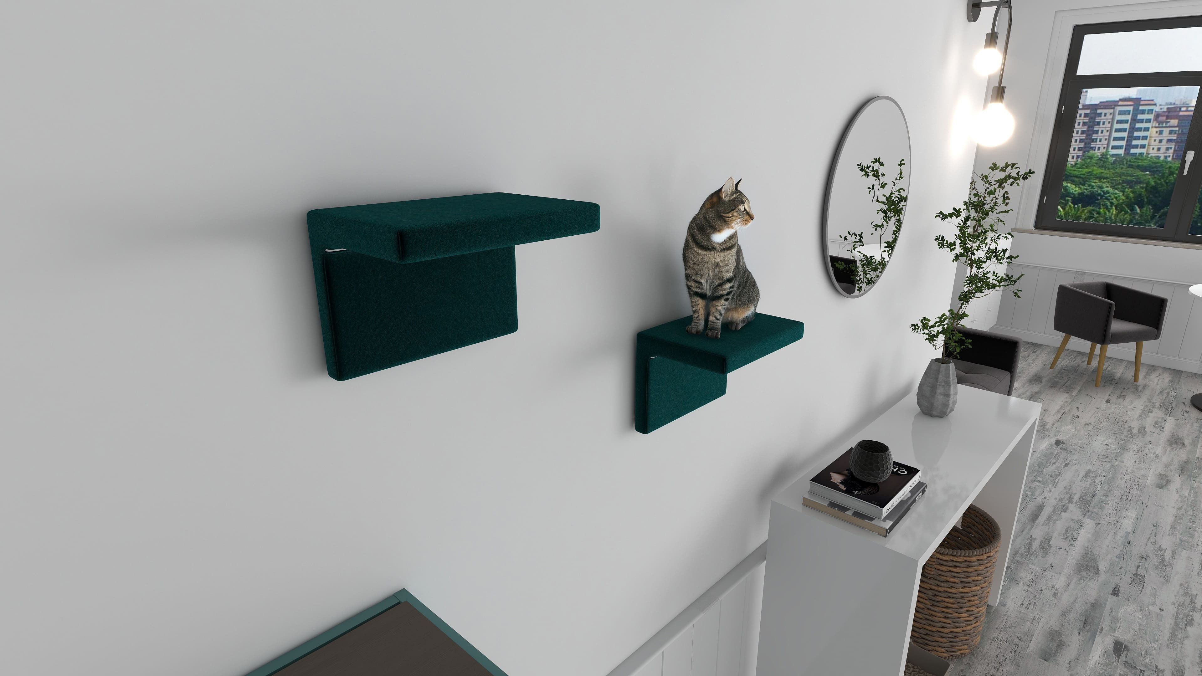 キャットウォーク 壁掛け 幅30.5cm モケット 日本製 完成品 arneco Cat Wall S キャットタワー キャットステップ 壁面収納 猫用家具 多頭飼い 運動不足対策 木製 ペット家具 猫用品 犬用品 省スペース リビング インテリア 北欧