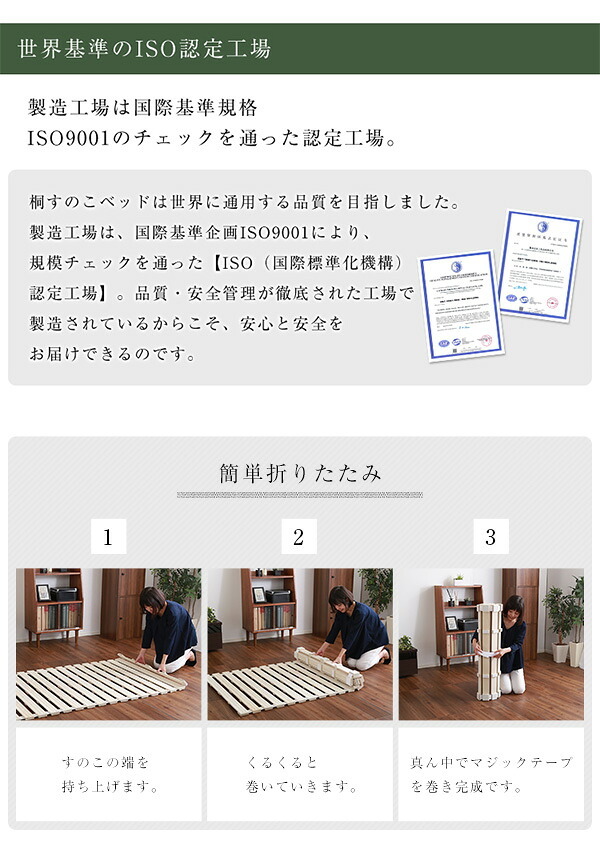 ベッド 寝具 ダブル ロール式 すのこ ダブルサイズ 天然桐使用 折りたたみ 湿気対策 通気性 コンパクト 省スペース 防ダニ効果 防カビ効果 軽い 送料無料 商品保証