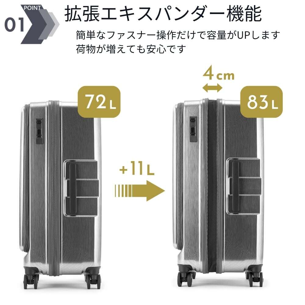 トランク型・縦長スーツケース｜拡張＆ストッパー付き／無料預け入れ　Mサイズ Grand+ グランプラス