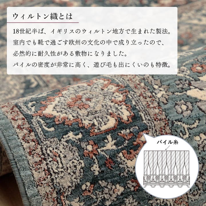 玄関マット 玄関 マット トルコ製 ウィルトン 織り クラシカル柄 上品 繊細 立体感 超高目付 肌触り柔らか 抗菌防臭 消臭 丈夫 へたりにくい 1年中 ソファー前用 サイド用 約60×95cm 高級感 重厚感がある ウィルトン玄関マット ポリエステル