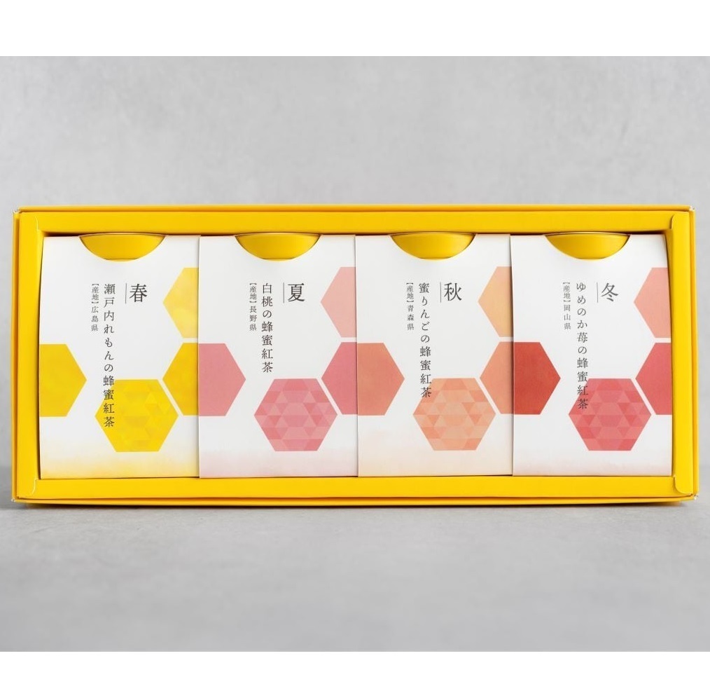 【選べる4缶】はちみつ茶葉園 プレミアム蜂蜜紅茶ギフトセット【春】 桜葉（静岡産）、瀬戸内れもん（広島産）【夏】 清見おれんじ（広島産）、白桃（長野産）【秋】 蜜りんご（青森産）、生姜（高知産）【冬】 苺（愛媛産）