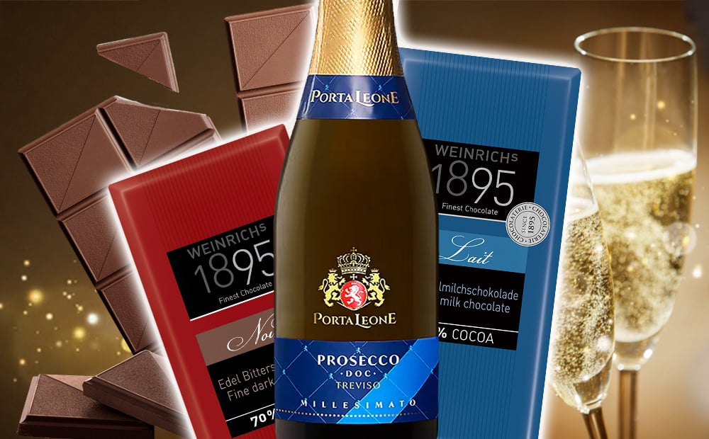 ワイン スイーツギフト イタリア スパークリングワイン辛口 375ml ハーフボトル ドイツ チョコレート ダーク ミルク ギフト箱付 メッセージカード 内祝い 誕生日 女性 御祝 両親 送料無料