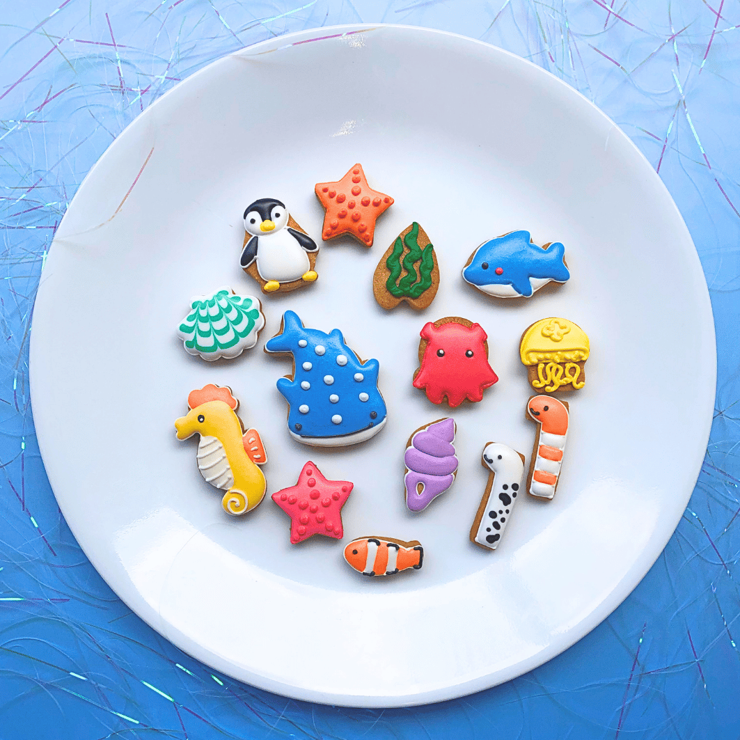 ※リボンラッピング付き【水族館DX ver】カラフルで可愛いアイシングクッキー缶