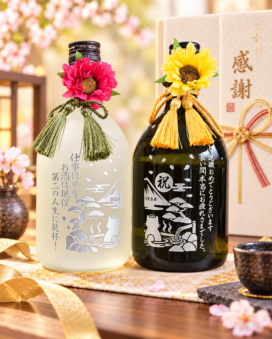 退職 異動 名入れ ギフト SXX 酒セット 麦焼酎 三和酒類 いいちこシルエット 720ml & いいちこ 深薫 720ml 飲み比べ2点セット タッセル紐・コサージュ付 ギフトBOX入り / プレゼント ギフト 退職 記念 誕生日 還暦 古希 喜寿 傘寿 米寿 緑寿 早寿 長寿 祝い
