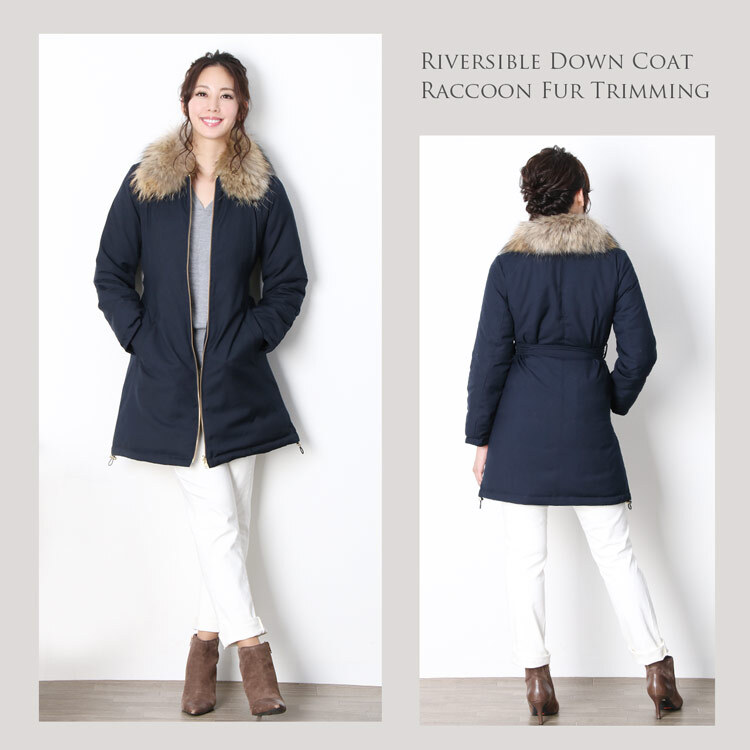 リバーシブル ダウンコート ラクーン ファー付き レディース 冬 M/L/2L 大きいサイズ 上品 高級感 母 女性 30代 40代 50代 60代 ミセス ギフト プレゼント 6F (02000195r)