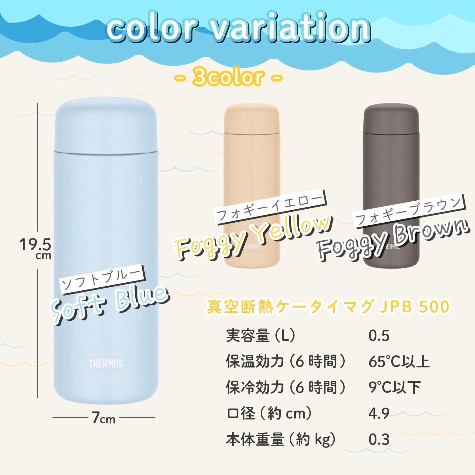 ★【名入れ無料　プレゼント】サーモス THERMOS 真空断熱ケータイマグ JPB-500 全3色 超軽量 食洗機対応《マーク》セラミック加工 はっ水 魔法瓶構造 ステンレス 丸洗いOK 洗いやすい 直飲み 名入れ無料 名入れ水筒 名入れケータイマグ オリジナル プレゼント 即日可 60代