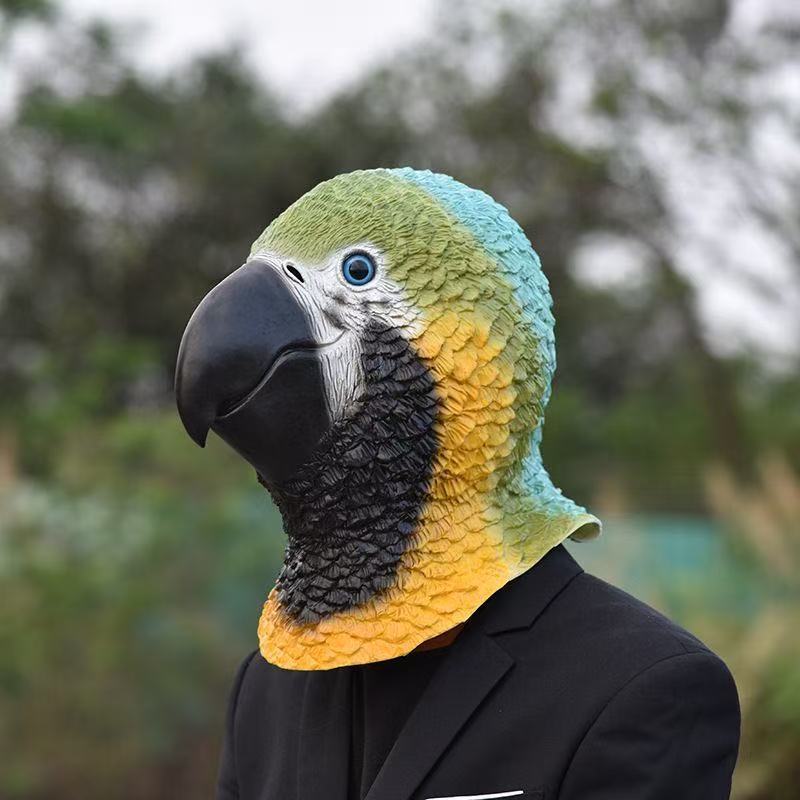オウム マスク ハロウィン 仮装 コスプレ 鳥マスク オウムマスク ヘッドマスク 被り物 鳥 動物 アニマル リアル 大人用 フリーサイズ 男女兼用 コスチューム 仮面 変装 パーティー イベント 撮影 小道具