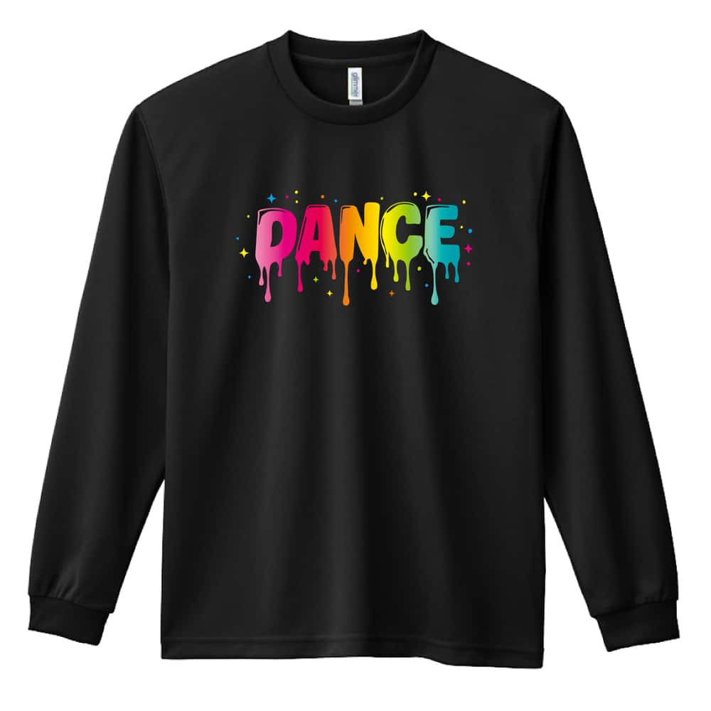ダンス ロンT 長袖 Tシャツ メンズ 練習着 レディース ジュニア ウェア ドライ おもしろ tシャツ 名入れ おしゃれ キッズ 文字入れ無料 「カラフルドリップDANCE」 アートワークスコウベ 【送料無料】