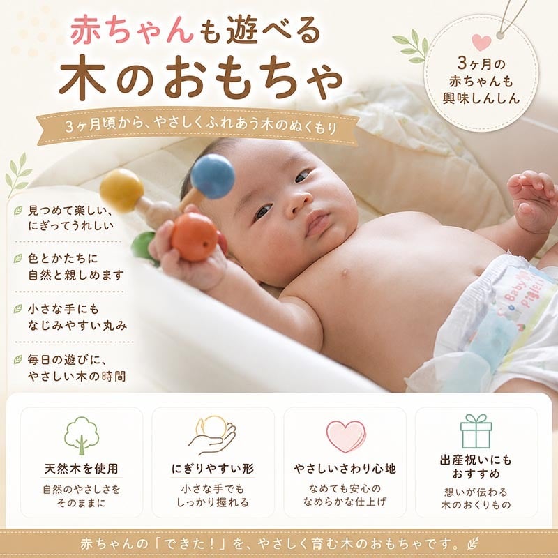 [日本製安心おもちゃ]●回転ペンタ　日本グッド・トイ受賞おもちゃ おしゃぶり 赤ちゃん おもちゃ はがため 歯がため 日本製 木のおもちゃ 出産祝い がらがら カタカタ 男の子＆女の子 3ヶ月 4ヶ月 5ヶ月 6ヶ月 7ヶ月 8ヶ月 9ヶ月 10ヶ月 1歳 2歳 誕生日 国産 ベビーギフト ラトル 木育 ]