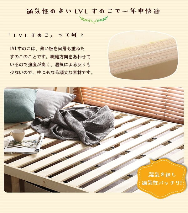 簡易宮セット パイン材脚付きすのこ Lilitta-リリッタ- LPS-TN-01D--NA ナチュラル ダブル ホームテイスト 家具 インテリア 脚付き シングル 湿気 パイン材 木製 3段階調整 新生活
