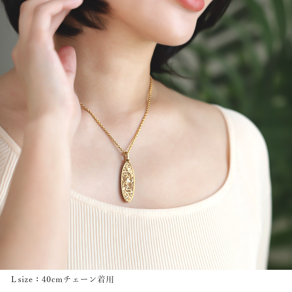金属アレルギー対応 ペアネックレス ハワイアンジュエリー 純チタン ゴールドカラー ペアネックレス 刻印無料 誕生石 オーバル Lサイズ チェーン 長さ選べる イオンプレーティング カップル プレゼント ハロウィン 【品番：CG-TIP404L-RYP】