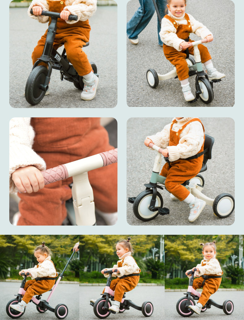 三輪車 かじとり 押し棒付き 折りたたみ 4WAY 子供用三輪車 乗用玩具  手押し ランニングバイク キックバイク キッズバイク サドル 足けり ペダル付き コントロールバー 舵取り 1歳 2歳 3歳 幼児 自転車 おしゃれ コンパクト 軽量 男の子 女の子 誕生日 プレゼント ギフト