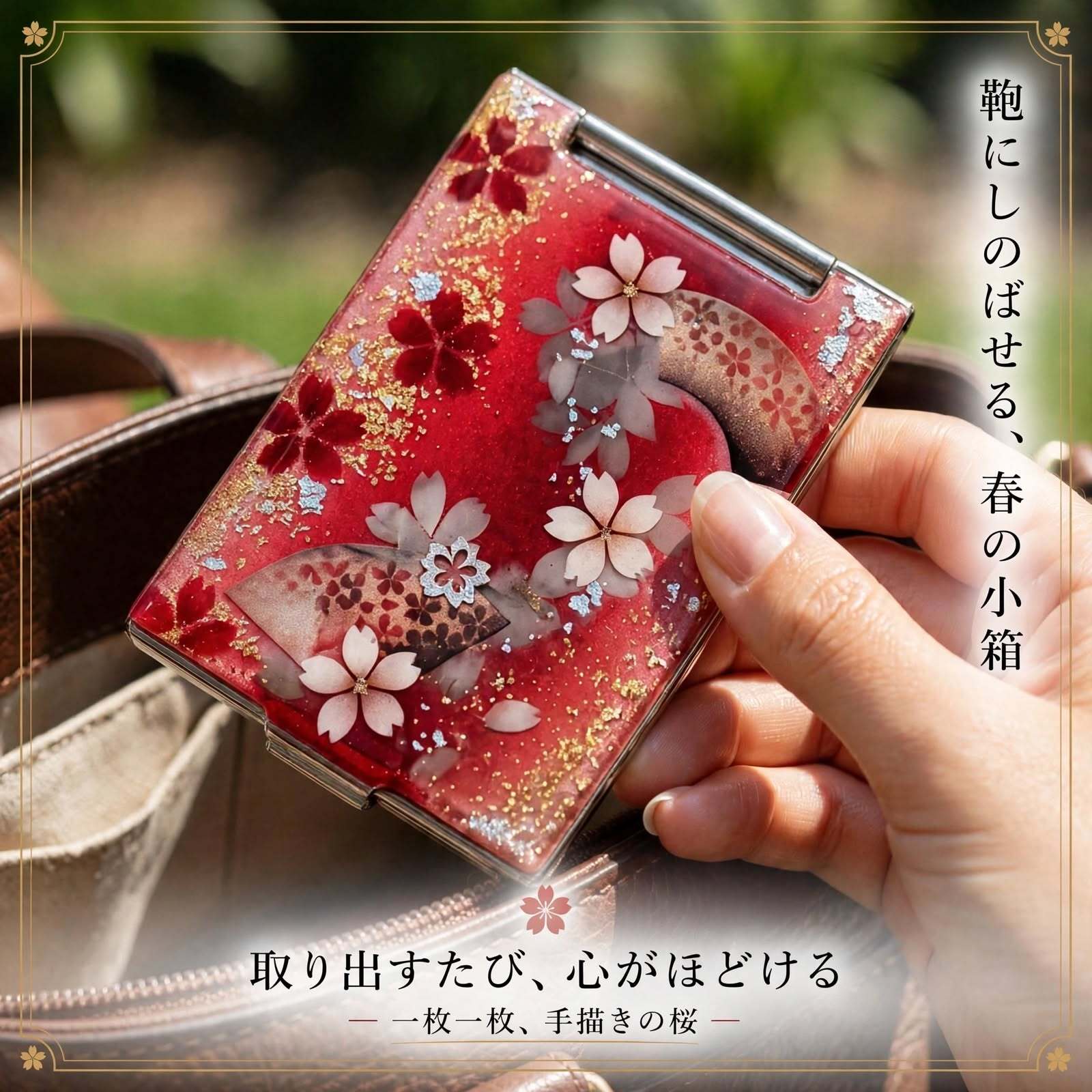 コンパクトミラー『湯』名入れ 送料無料 和柄 和風 和モダン 和雑貨 和小物 手鏡 折りたたみ 桜 伝統工芸 職人 手作り ハンドメイド 記念日 プレゼント ギフト クリスマス