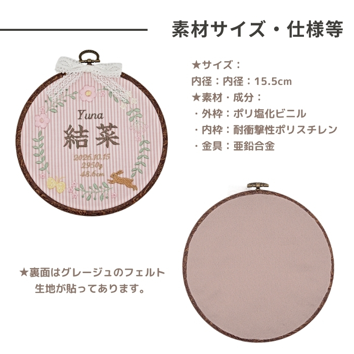 命名書 刺繍 刺しゅう おしゃれ 男の子 女の子 フレンチガーリー ストライプ うさぎ ピンク 北欧 丸型 メモリアル刺繍フレーム オーダー 名前 箱 かわいい 可愛い 送料無料 名前旗 命名式 ベビー 名入れ お七夜 お宮参り 100日記念 七五三 節句 誕生日 出産祝い 英語