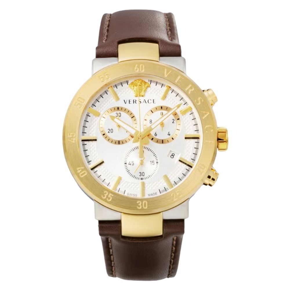 ヴェルサーチ 腕時計 メンズ アーバンミスティーク 1本限り クロノグラフ シルバー ゴールド ブラウン レザー 44mm VERSACE URBAN MYSTIQUE スイス製 サファイアガラス プレゼント ギフト 成人 卒業 入学