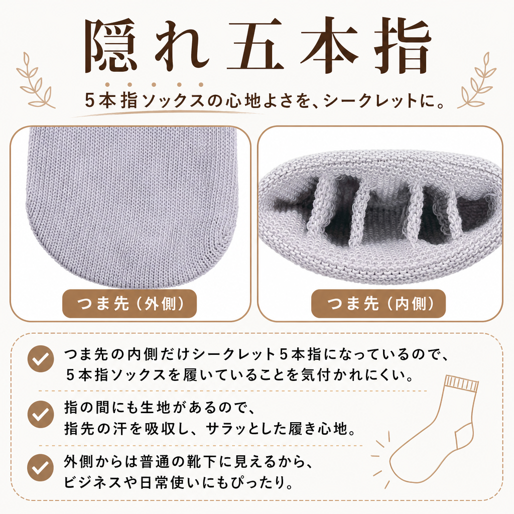 【ギフトラッピング無料】ムレない和紙糸からできた靴下「和紙心～washico～ ナイトソックス」 吸水・速乾性、抗菌・消臭性が良く、内側が5本のセパレートになっているから指の間の汗やムレも吸収。いつでもサラッとした履き心地【日本製 】