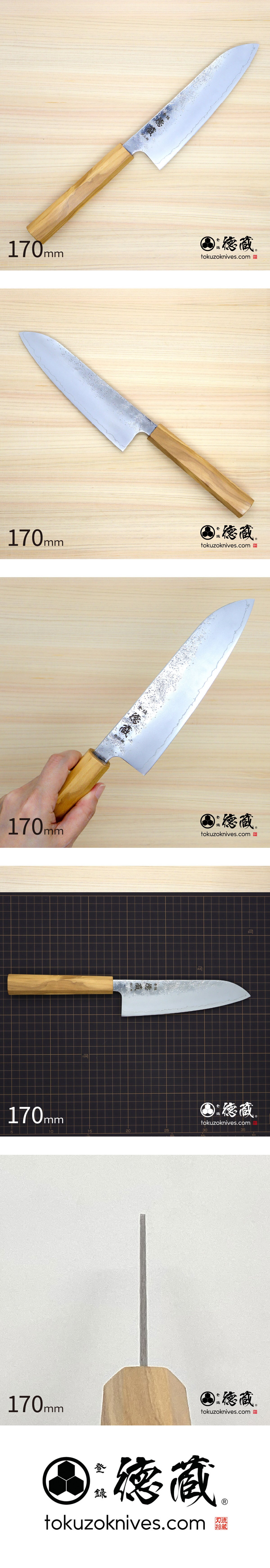 三徳ステンレス包丁　170mm 銀三 梨地仕上げ オリーブ八角柄 日本製 徳蔵刃物 【TOKUZO KNIVES】 JAPAN Kitchen Knives 包丁 ほうちょう ホウチョウ 切れ味 家庭用 万能 両刃 お手入れ簡単 錆に強い プレゼント ギフト 贈り物 一生モノ ステンレス INOX・イノックス