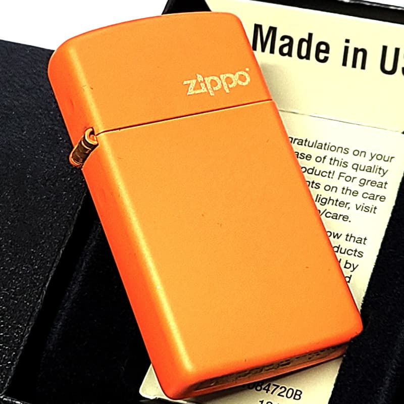 ZIPPO ライター スリム型 ジッポーロゴ マットオレンジ おしゃれ 艶消し 可愛い ギフト シンプル メンズ レディース プレゼント