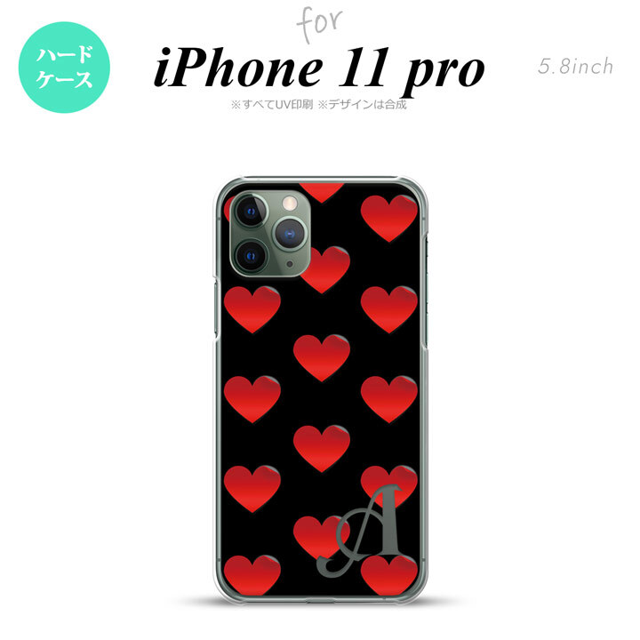 iPhone11Pro iPhone11 Pro スマホケース ハードケース ハート A 黒 赤 +アルファベット メンズ レディース nk-i11p-117i