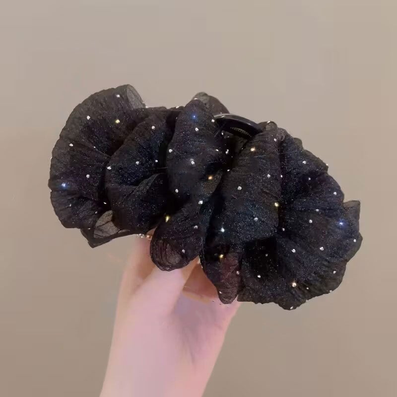 ヘアクリップ しっかり留まる シュシュ シフォン バンスクリップ 髪留め ロングヘア 大 バレッタ バンス ヘアアクセサリー 大人 シンプル 大きい おしゃれ かわいい ホワイト ブラック トレンド ガーリー 落ちにくい 大きめ ボリューム