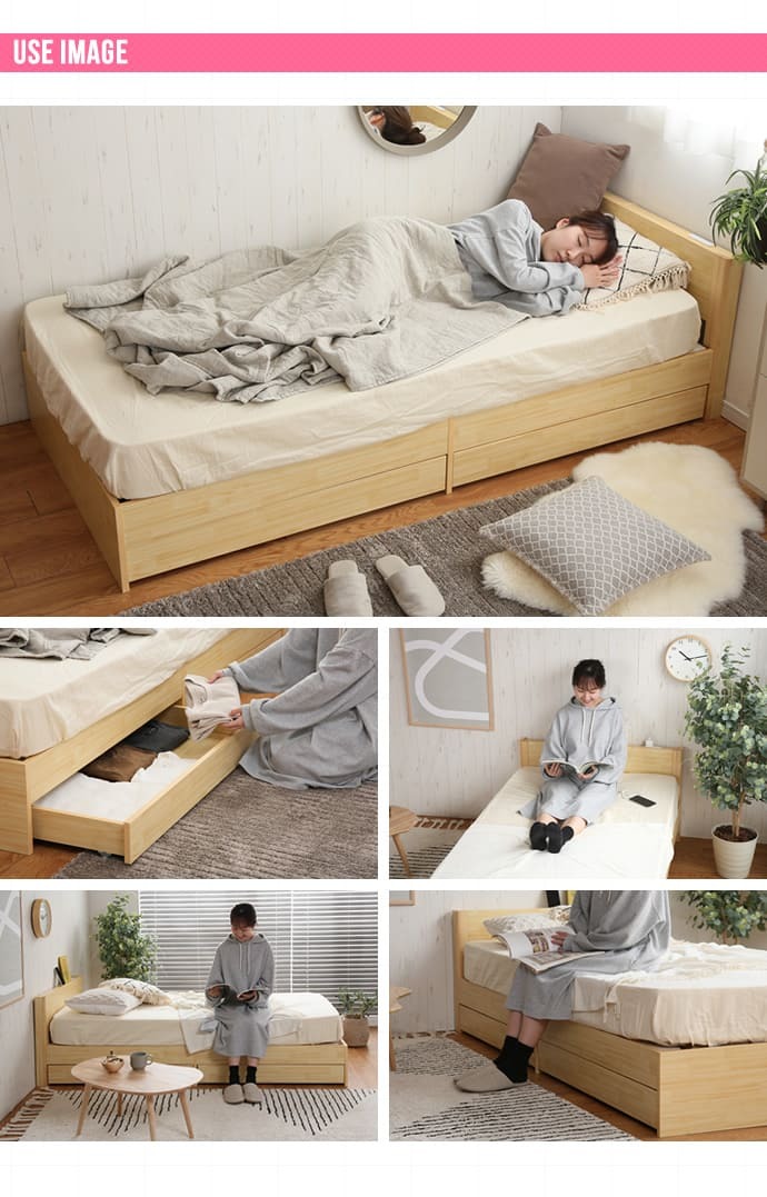 ベッド 寝具 シングルサイズ 宮棚付き 引出し付き 収納 高密度アドバンスポケットコイルマットレス付き 新生活 引越し 家具