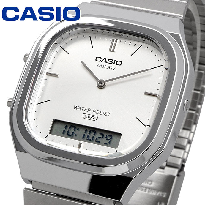 CASIO カシオ アナデジ ANA-DIGI クオーツ 腕時計 Edgy Collection AQ-240E-7A ユニセックス デュアルタイム シルバー 海外モデル [並行輸入品]