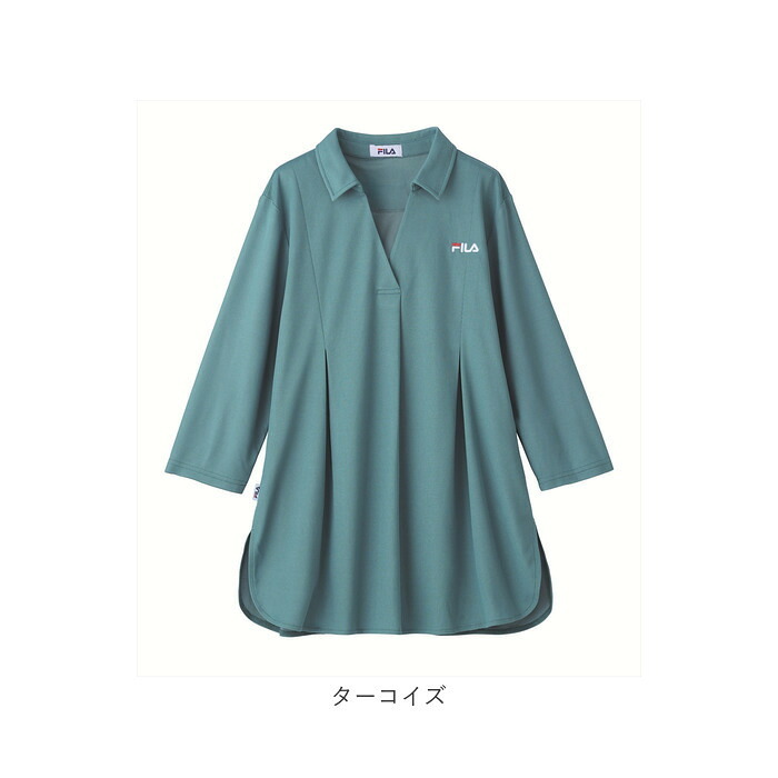 FILA ポロチュニック 通販 チュニック 体型カバー レディース ポロシャツ 七分袖 7分袖 トップス ゆったり ロング丈 スキッパー襟 お尻隠れる 春 秋 吸水速乾 シワになりにくい オフィス カジュアル タウンユース ウォーキング 旅行 女性 婦人服