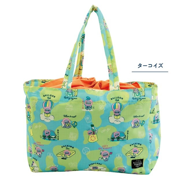 エコバッグL アングリーマチコ トートバッグ トラベル かごバッグ レジかご用バッグ 買い物バッグ ターコイズ ネイビー  ポリエステル 保冷 保温 撥水加工 保冷レジバッグ 猫 おでかけ ビスク おしゃれ 撥水加工 コンパクト 部活 2泊3日
